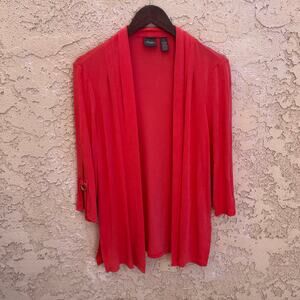 Chicos Travellers Coral Open Cardigan Gold Hoop Sleeve Detail Size 1 (Medium)